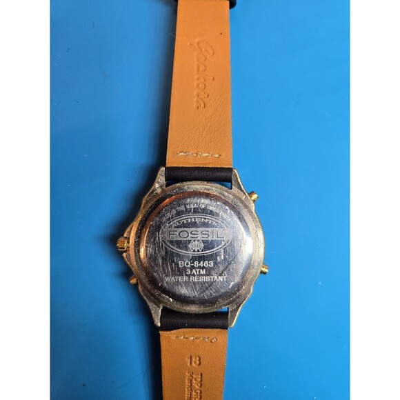 Vintage Fossil BQ8643 Black/Gold -Silver Tone Dive Watch. New Band + Battery - Picture 12 of 13